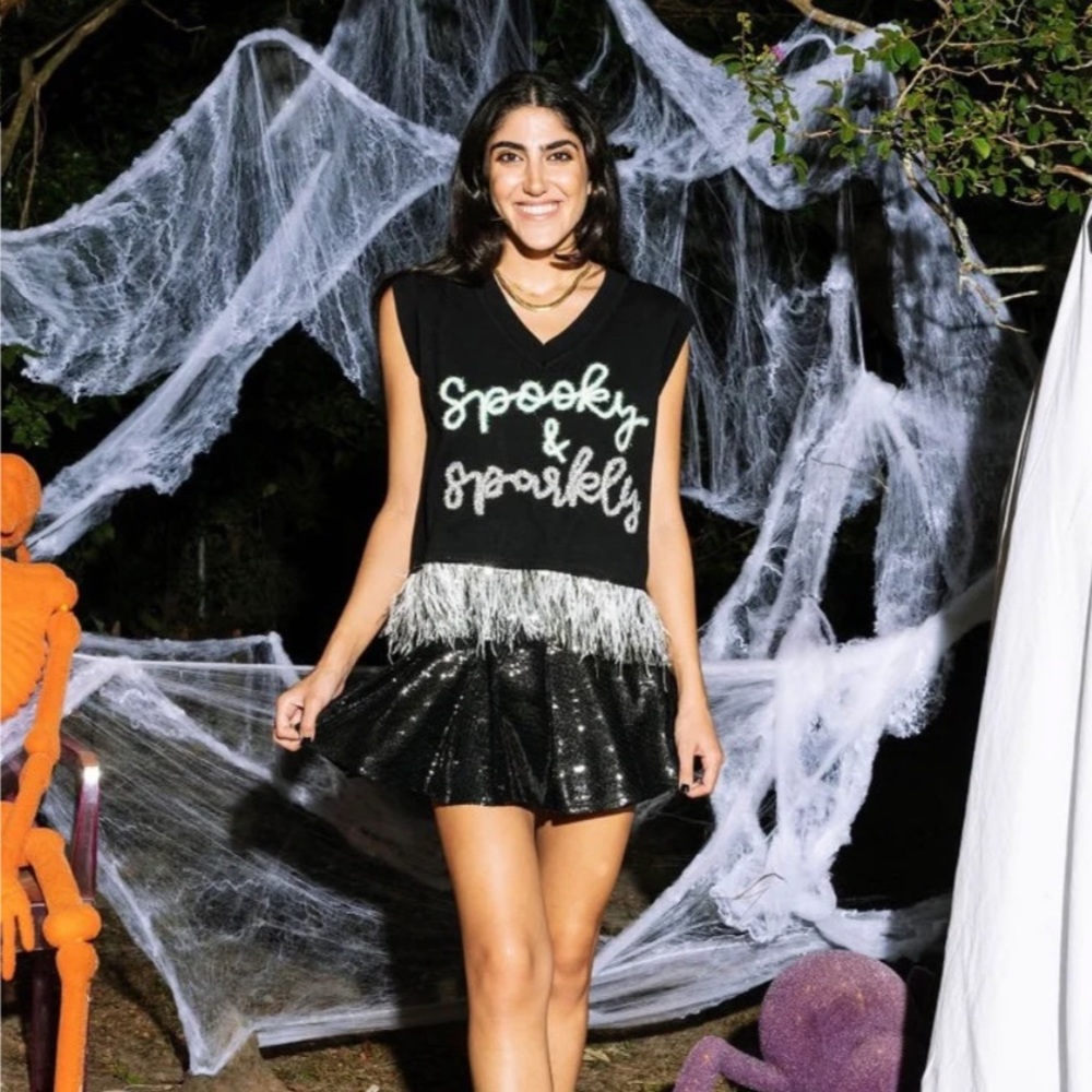Queen of Sparkles Spooky & Sparkly Feather Sweater Tank